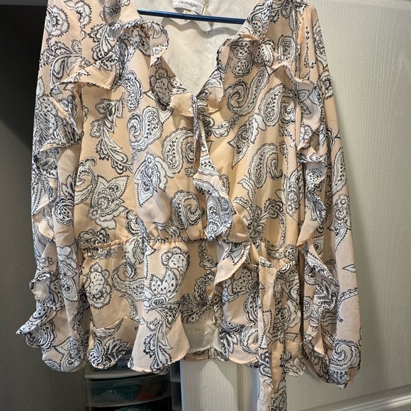 Calvin Klein Tops - Calvin Klein Paisley Ruffle Blouse - Light pink and White